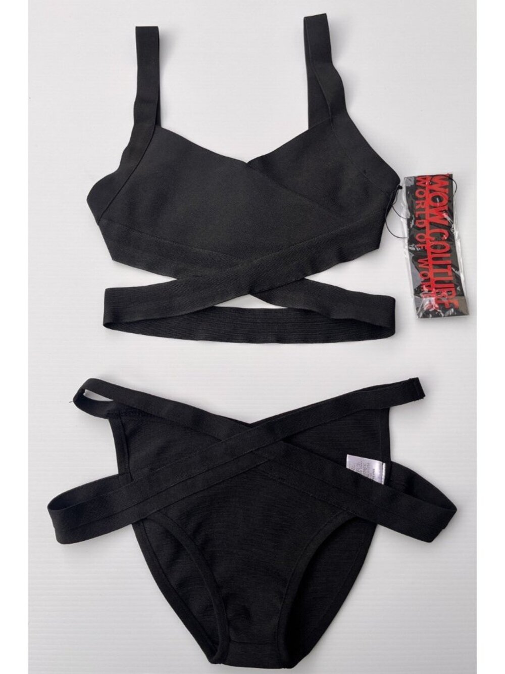 Wow Couture Black Two Pieces Set Bandage Bra And Panty Size Medium - Picture 1 of 16